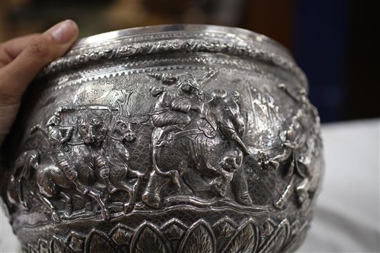 A late 19th/early 20th century Burmese silver jardinere, gross 43 oz.